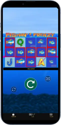 Fishin Frenzy App Gewinn mit fünf Fisch Symbolen