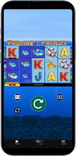 Fishin Frenzy App Walzenansicht mit 40 Euro Gewinn